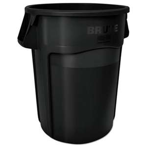 RUBBERMAID COMMERCIAL PROD. Brute Vented Trash Receptacle, Round, 44 gal, Black