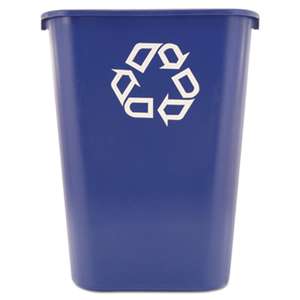 RUBBERMAID COMMERCIAL PROD. Large Deskside Recycle Container w/Symbol, Rectangular, Plastic, 41.25qt, Blue