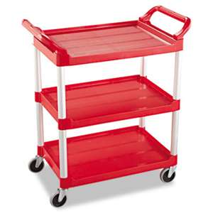 RUBBERMAID COMMERCIAL PROD. Service Cart, 200-lb Cap, Three-Shelf, 18-5/8w x 33-5/8d x 37-3/4h, Red