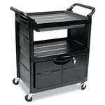 Rubbermaid Commercial 345700BLA Utility Cart With Locking Doors, Two-Shelf, 33-5/8w x 18-5/8d x 37-3/4h, Black