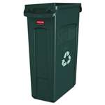 RUBBERMAID COMMERCIAL PROD. Slim Jim Recycling Container w/Venting Channels, Plastic, 23gal, Green