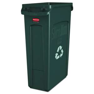 RUBBERMAID COMMERCIAL PROD. Slim Jim Recycling Container w/Venting Channels, Plastic, 23gal, Green