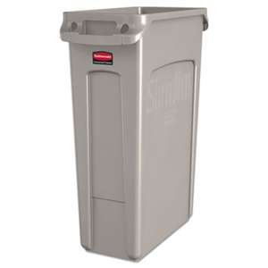 RUBBERMAID COMMERCIAL PROD. Slim Jim Receptacle w/Venting Channels, Rectangular, Plastic, 23gal, Beige