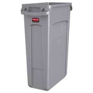 RUBBERMAID COMMERCIAL PROD. Slim Jim Receptacle w/Venting Channels, Rectangular, Plastic, 23gal, Gray