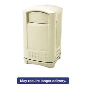 RUBBERMAID COMMERCIAL PROD. Plaza Indoor/Outdoor Waste Container, Rectangular, Plastic, 50gal, Beige