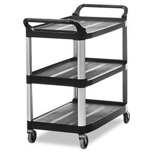 RUBBERMAID COMMERCIAL PROD. Open Sided Utility Cart, Three-Shelf, 40-5/8w x 20d x 37-13/16h, Black