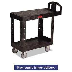 RUBBERMAID COMMERCIAL PROD. Flat Shelf Utility Cart, Two-Shelf, 19-3/16w x 37-7/8d x 33-1/3h, Black