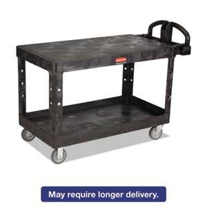 RUBBERMAID COMMERCIAL PROD. Heavy-Duty Utility Cart, Two-Shelf, 25-1/4w x 54d x 36h, Black
