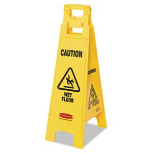 RUBBERMAID COMMERCIAL PROD. Caution Wet Floor Floor Sign, 4-Sided, Plastic, 12 x 16 x 38, Yellow