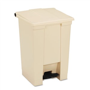 Rubbermaid Commercial 6144BEI Indoor Utility Step-On Waste Container, Square, Plastic, 12gal, Beige