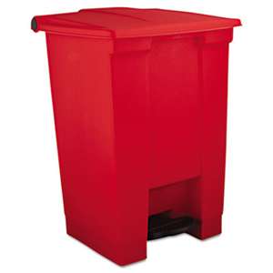 RUBBERMAID COMMERCIAL PROD. Indoor Utility Step-On Waste Container, Square, Plastic, 12gal, Red
