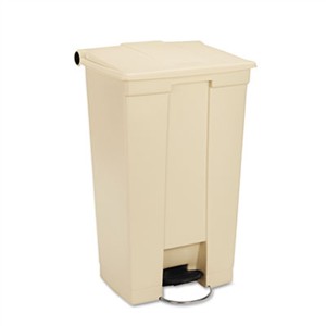Rubbermaid Commercial 614600BG Step-On Receptacle w/Wheels, Rectangular, Polyethylene, 23gal, Beige