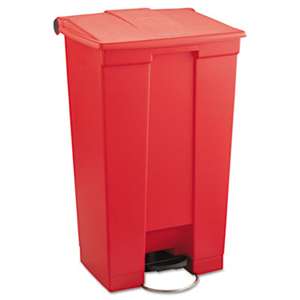RUBBERMAID COMMERCIAL PROD. Indoor Utility Step-On Waste Container, Rectangular, Plastic, 23gal, Red