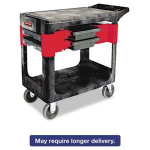 RUBBERMAID COMMERCIAL PROD. Trades Cart, Two-Shelf, 19-1/4w x 38d x 33-3/8h, Black