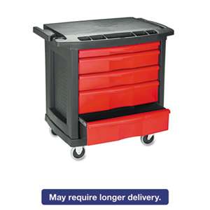 RUBBERMAID COMMERCIAL PROD. Five-Drawer Mobile Workcenter, 32 1/2w x 20d x 33 1/2h, Black Plastic Top