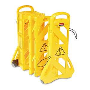 RUBBERMAID COMMERCIAL PROD. Portable Mobile Safety Barrier, Plastic, 13ft x 40", Yellow