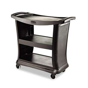 RUBBERMAID COMMERCIAL PROD. Executive Service Cart, Three-Shelf, 20-1/3w x 38-9/10d, Black