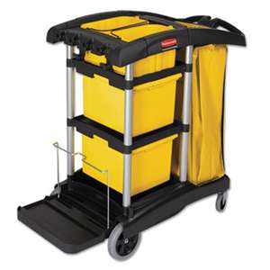 RUBBERMAID COMMERCIAL PROD. HYGEN M-fiber Healthcare Cleaning Cart, 22w x 48-1/4d x 44h, Black/Yellow/Silver