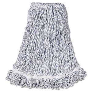 RUBBERMAID COMMERCIAL PROD. Web Foot Finish Mop, Cotton/Synthetic, White, Large, 1" White Headband, 6/Carton