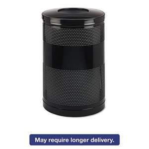 RUBBERMAID COMMERCIAL PROD. Classics Perforated Open Top Receptacle, Round, Steel, 51gal, Black