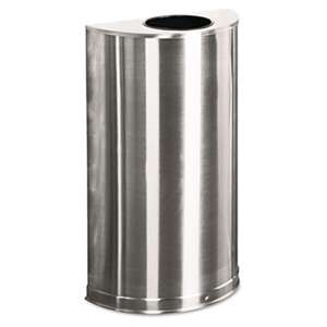 RUBBERMAID COMMERCIAL PROD. European & Metallic Open Top Receptacle, Half-Round, 12gal, Satin Stainless