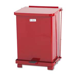RUBBERMAID COMMERCIAL PROD. Defenders Biohazard Step Can, Square, Steel, 7gal, Red