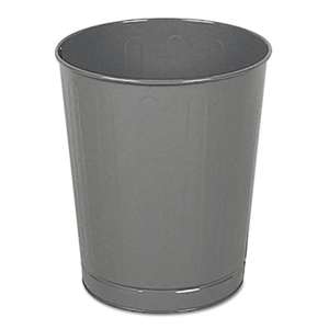 RUBBERMAID COMMERCIAL PROD. Fire-Safe Wastebasket, Round, Steel, 6 1/2 gal, Gray