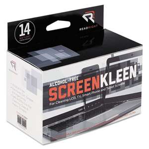 Read Right RR1291 ScreenKleen Alcohol-Free Wipes, Cloth, 5 x 5, 14/Box