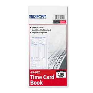 REDIFORM OFFICE PRODUCTS Employee Time Card, Semi-Monthly, 4-1/4 x 8, 100/Pad