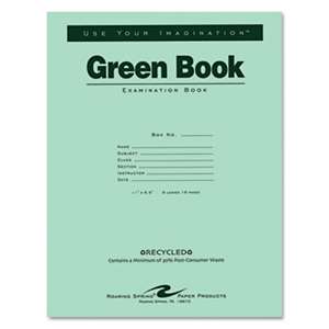 ROARING SPRING PAPER PRODUCTS Green Books Exam Books, Stapled, Wide Rule,11 x 8 1/2, 8 Sheets/16 Pages