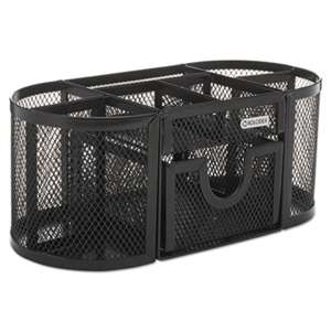 ELDON OFFICE PRODUCTS Mesh Pencil Cup Organizer, Four Compartments, Steel, 9 1/3 x 4 1/2 x 4, Black