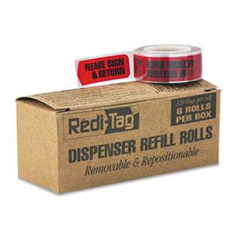 REDI-TAG CORPORATION Arrow Message Page Flag Refills, "Please Sign & Return", Red, 120/Roll, 6 Rolls