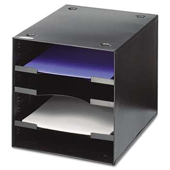 SAFCO PRODUCTS Steel Desktop Sorter, Four Compartments, Steel, 11 x 12 x 10, Black