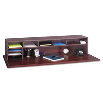 SAFCO PRODUCTS Low-Profile Desktop Organizer, 10 Sections, 57 1/2 x 12 x 12, Mahogany