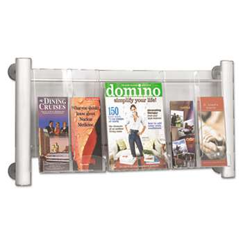 SAFCO PRODUCTS Luxe Magazine Rack, Three Compartments, 31-3/4w x 5d x 15-1/4h, Clear/Silver