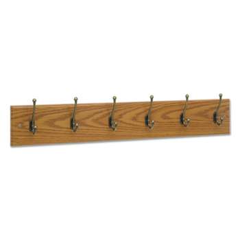 Safco 4217MO Wood Wall Rack, Six Double-Hooks, 35-1/2w x 3-1/4d x 6-3/4h, Medium Oak