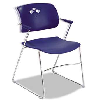 SAFCO PRODUCTS Veer Series Stacking Chair With Arms, Sled Base, Blue/Chrome, 4/Carton