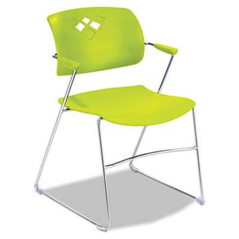 SAFCO PRODUCTS Veer Series Stacking Chair With Arms, Sled Base, Grass/Chrome, 4/Carton