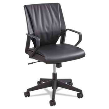 SAFCO PRODUCTS Priya Series Leather Executive Mid-Back Chair, Loop Arms, Black Back/Black Seat