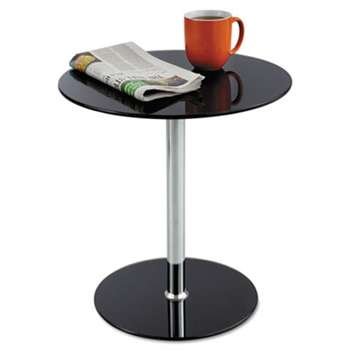 SAFCO PRODUCTS Glass Accent Table, Tempered Glass/Steel, 17" Dia. x 19" High, Black/Silver