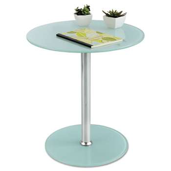 SAFCO PRODUCTS Glass Accent Table, Tempered Glass/Steel, 17" Dia. x 19" High, White/Silver