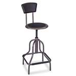 SAFCO PRODUCTS Diesel Series Industrial Stool w/Back, High Base, Pewter Leather Seat/Back Pad