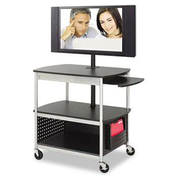 SAFCO PRODUCTS Scoot Flat Panel Multimedia Cart, Three-Shelf, 39-1/2w x 27d x 68h, Black