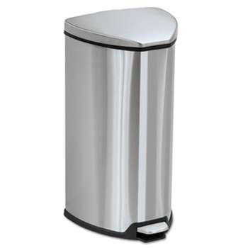 SAFCO PRODUCTS Step-On Waste Receptacle, Triangular, Stainless Steel, 7gal, Chrome/Black