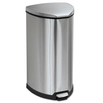 SAFCO PRODUCTS Step-On Waste Receptacle, Triangular, Stainless Steel, 10gal, Chrome/Black