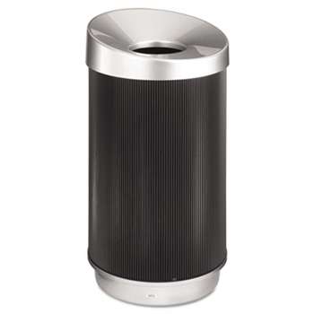 SAFCO PRODUCTS At-Your-Disposal Vertex Receptacle, Round, Polyethylene, 38gal, Black/Chrome