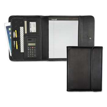 SAMSILL CORPORATION Professional Tri-Fold Padfolio w/Calculator, Writing Pad, Vinyl, Black