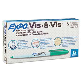 SANFORD Vis-…-Vis Wet-Erase Marker, Fine Point, Green, Dozen