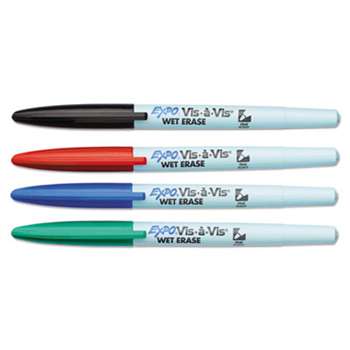 SANFORD Vis-…-Vis Wet-Erase Marker, Fine Point, Asstd., 4/Set