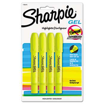 SANFORD Gel Highlighter, Bullet Tip,Yellow, 4/Pack